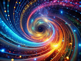 Obraz premium Night Photography of a Digital Vortex with Flying Binary Code and Lens Flares