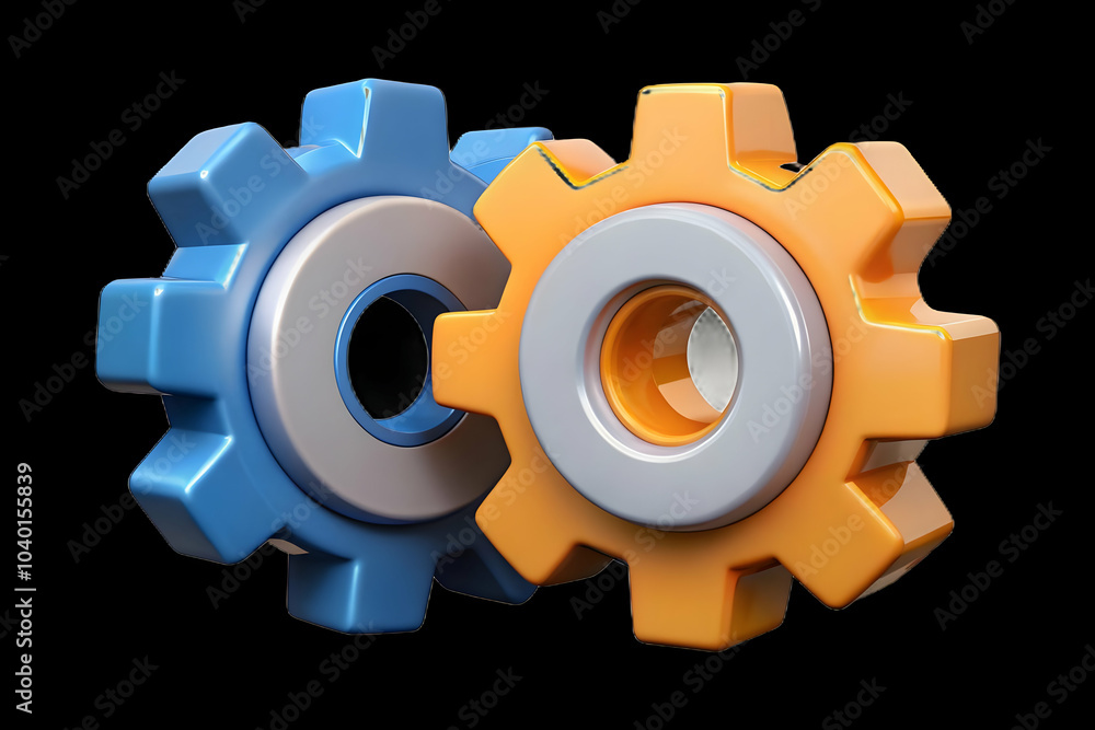 Poster close up of robotic human gears interlocking macro image mechanical gears half human half robotic se
