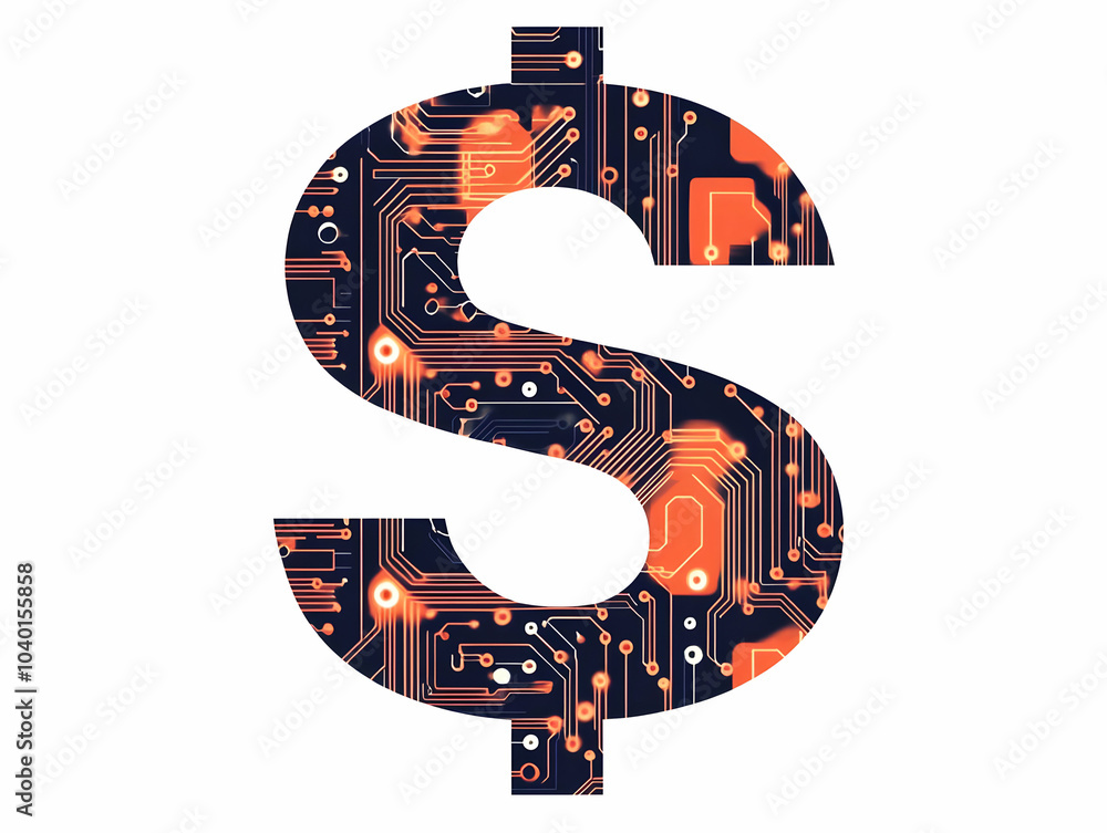 Aufkleber flat isolated dollar sign circuit lines vector image symbolizing technology finance integration mode