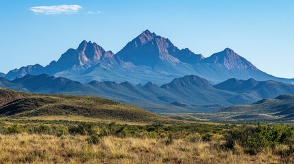 Rocky African mountain range with peaks under a clear sky, leaving room for copy