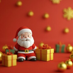 3D Cute Santa Claus Figurine with Colorful Gifts