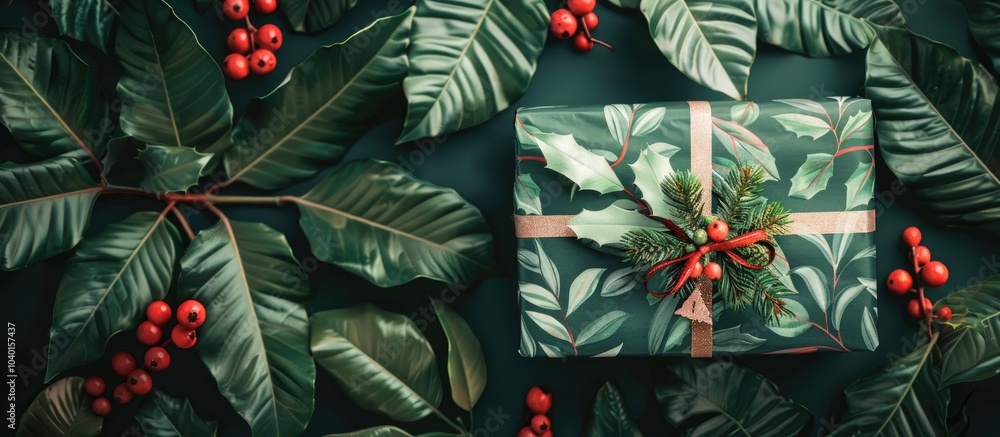 Poster composition with wrapping paper for a gift featuring a design and copy space image