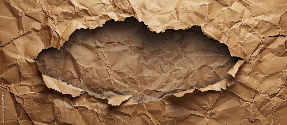 Poster an opening in rough brown paper with torn edges revealing paper scraps inside for a copy space image