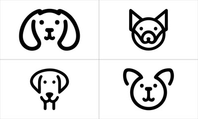 set of dog icons logo vector. minimalist line art dog head logo icon illustration 