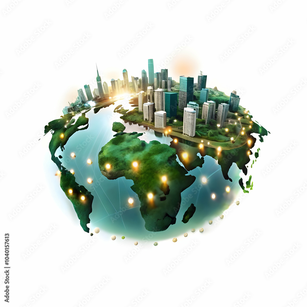 Poster abstract network glowing dots city nightscape concept interconnected smart cities global bokeh effec