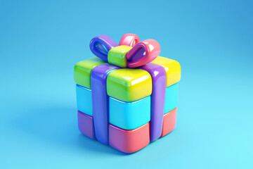 Cartoon-Style Colorful Gift Box with Bright Ribbon, Playful Design