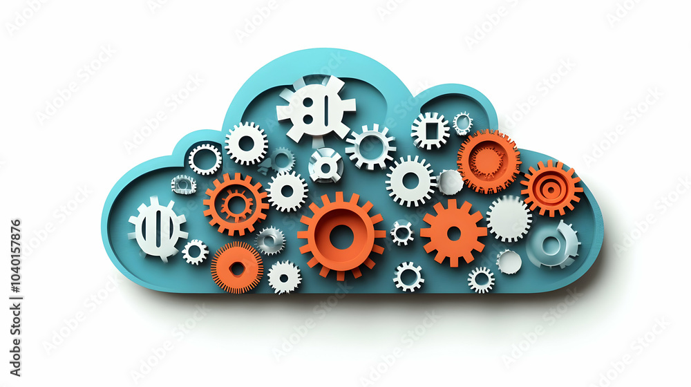 Poster 3d vector cloud icon gears business solutions - modern illustration cloud computing efficient proces