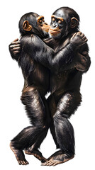 Dancing Monkeys Chimpanzees Hugging, Transparent PNG Background, Wallpaper, Cover and Screen for Smartphone, PC, Laptop, 9:16 and 16:9 Format