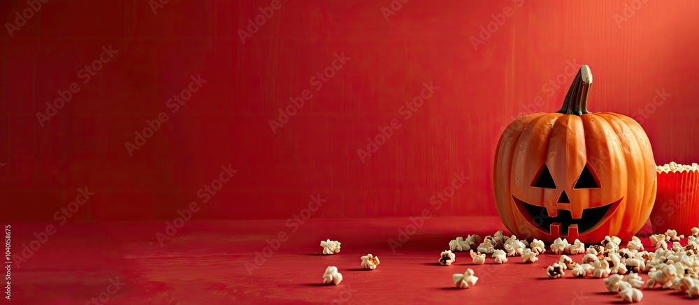 Aufkleber a halloween themed image featuring a pumpkin popcorn and a red backdrop with room for text or graphi