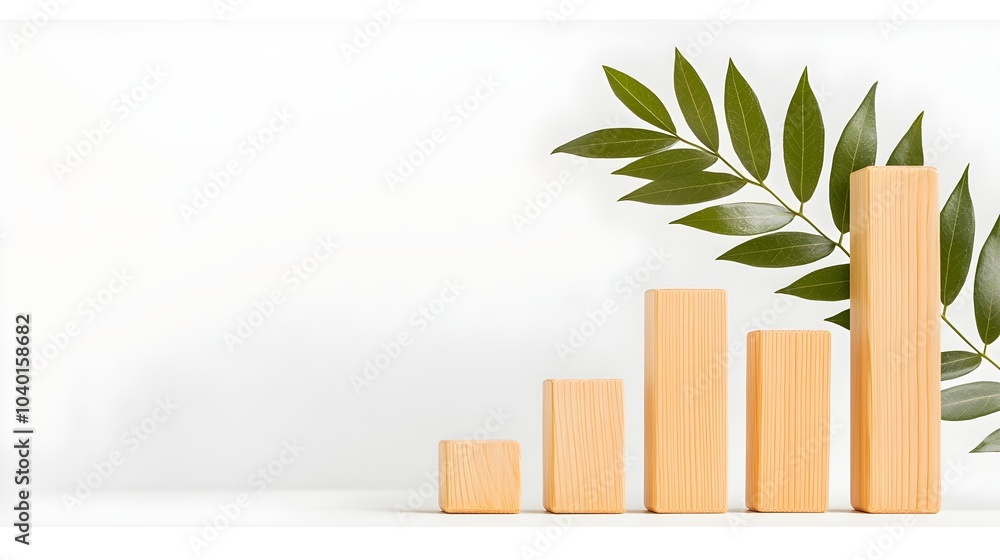 Poster artisan crafted wooden bar graph - minimalist rising and falling pattern with clean lines for modern
