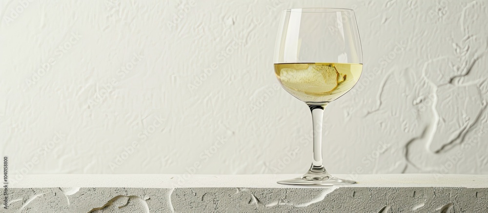 Poster White wine glass against a white stone backdrop with copy space image available