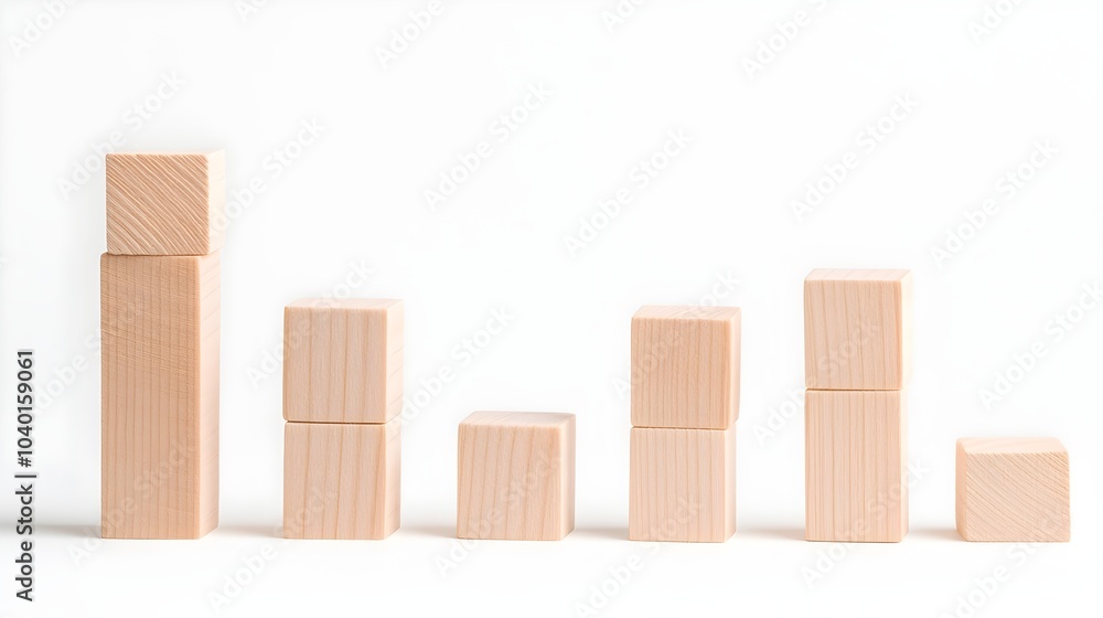 Poster handcrafted natural wood blocks in ascending graph display - minimalist design for modern decor and 