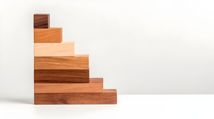 Elegant Wooden Bar Chart with Staggered Heights - Modern Organic Design Showcasing Crafted Details for Data Visualization