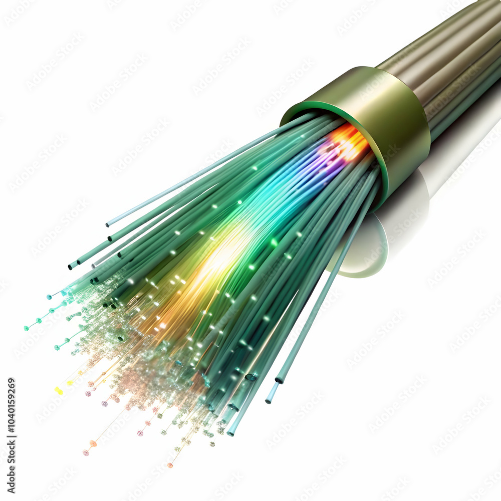 Poster macro view digital data fiber optics colorful light beams ai data transfer high speed business conce