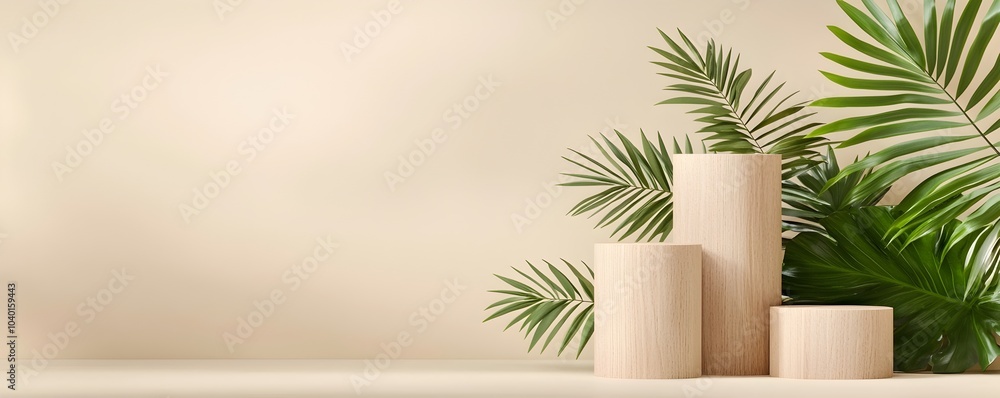 Poster balanced wood block display - nature-inspired design with smooth edges and subtle tones for modern h