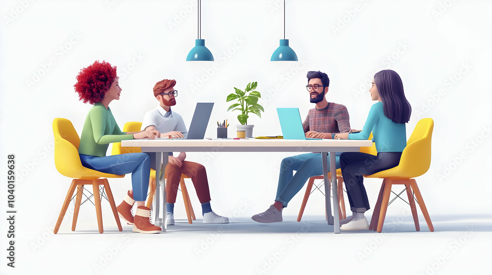 Aufkleber 3d team collaboration project open workspace candid teamwork modern dynamic environment isolated whi