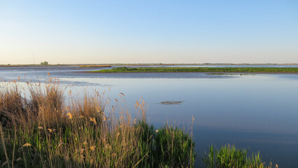 Landscape in Hungary Hortobagy in the sunset