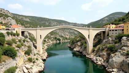  Elegant bridge crossing serene river in picturesque landscape
