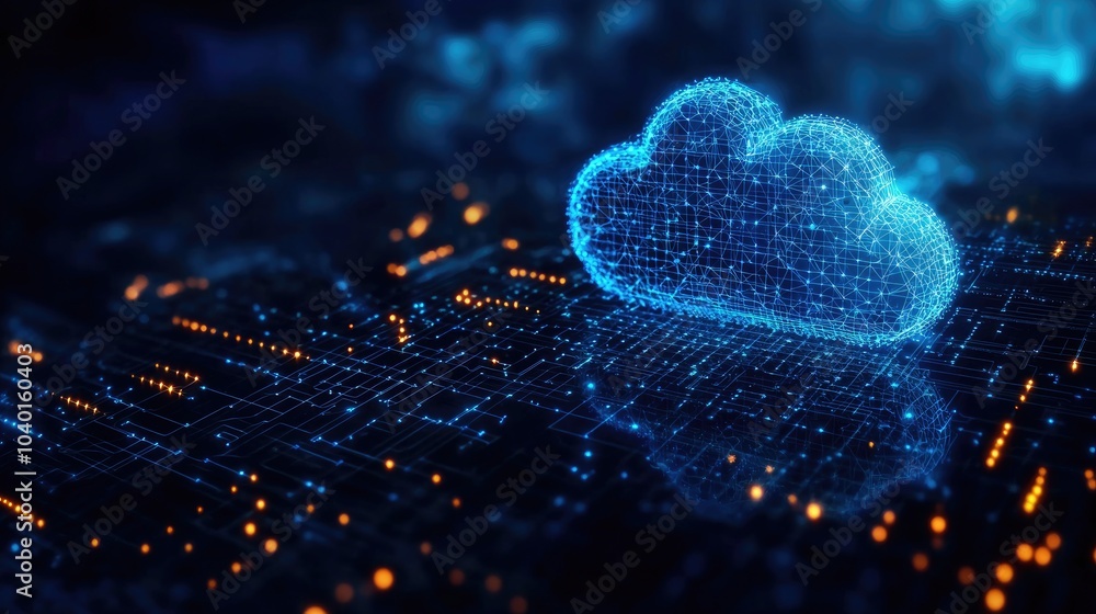 Aufkleber digital cloud computing concept with glowing data network background.