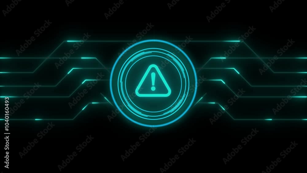 Poster technology hud radar screen animation and exclamation mark icon animated on a dark background