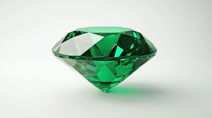 Fototapeta premium A dazzling emerald gemstone, showcasing its deep green color, placed against a minimalistic white background