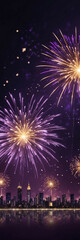 Brilliant gold and dark violet fireworks light up the New Year night sky