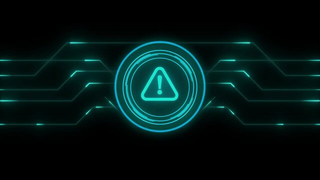 Technology Hud radar screen animation and exclamation mark icon animated on a dark background