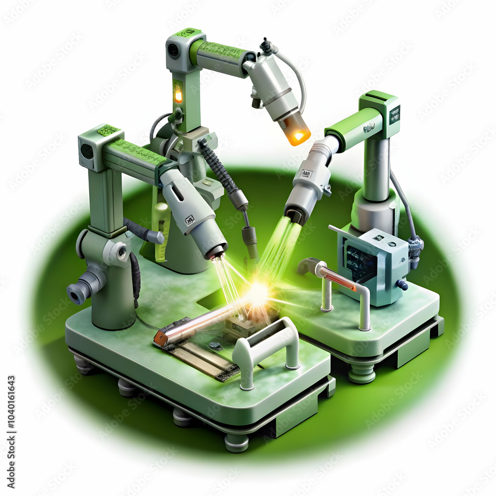 Poster close up robotic surgical tools laser precision macro image highlighting high-tech instruments emitt