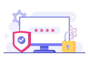 Password secure access, Data protection, Cyber security, Internet security, information privacy, Account protection flat vector illustration for landing page, app, web banner, infographic, poster