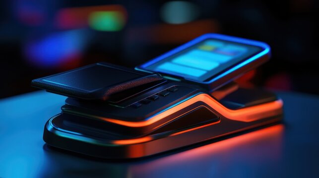 Mobile payment terminal being used for a cashless transaction with a smartphone