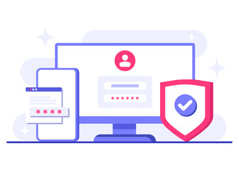 Two-step verification flat illustration vector template, OTP, Authentication password, One-time password for secure login for a account or app, Login page on computer screen