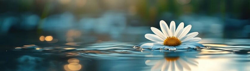 A single daisy petal, floating on a still surface of water