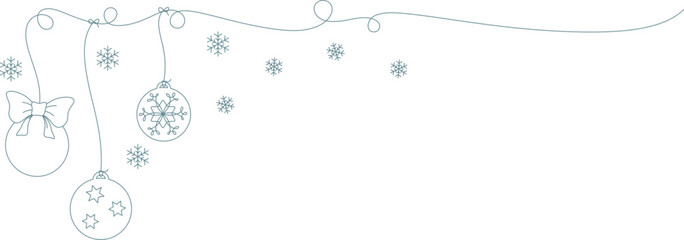 Christmas vector line art decoration. Christmas balls hanging vector illustration