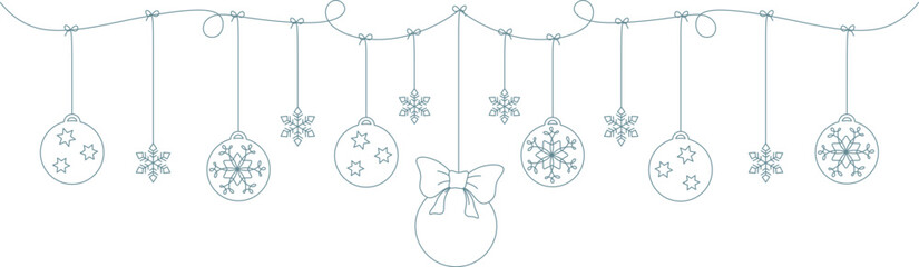 Christmas vector line art decoration. Christmas balls hanging vector illustration