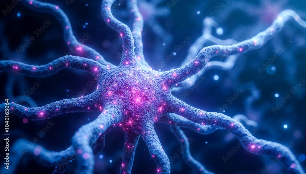 Aufkleber a sci-fi visualization of bioluminescent neurons and synaptic networks