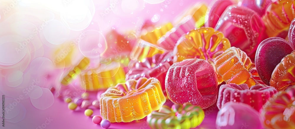 Poster color background with chewy jelly candies creating a composition in the copy space image