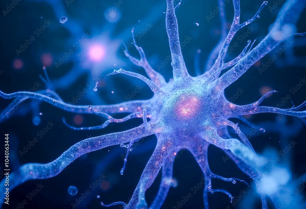 Aufkleber a sci-fi visualization of bioluminescent neurons and synaptic networks