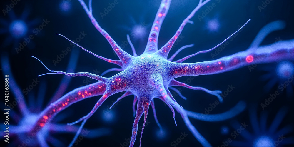 Poster a sci-fi visualization of bioluminescent neurons and synaptic networks