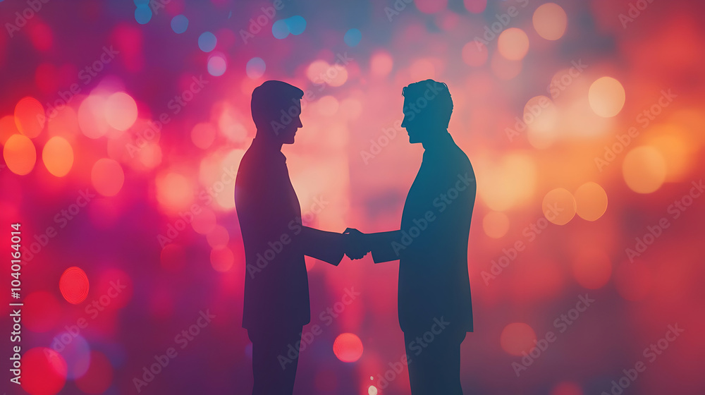 Poster 3d abstract businessman shaking hands with client bokeh lights concept professional trust digital ar
