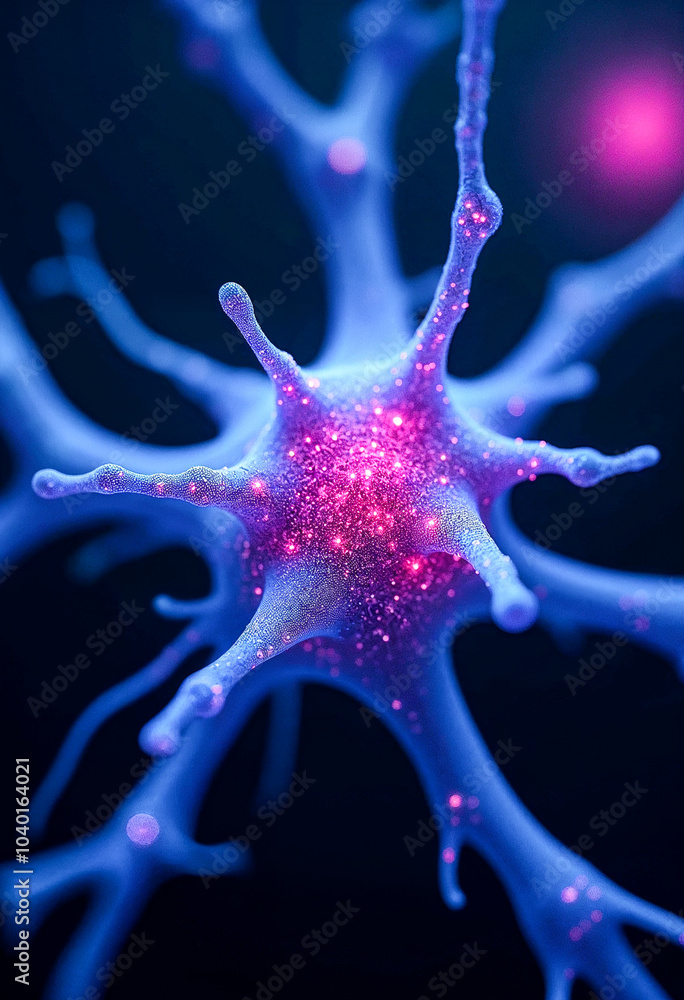 Poster a sci-fi visualization of bioluminescent neurons and synaptic networks