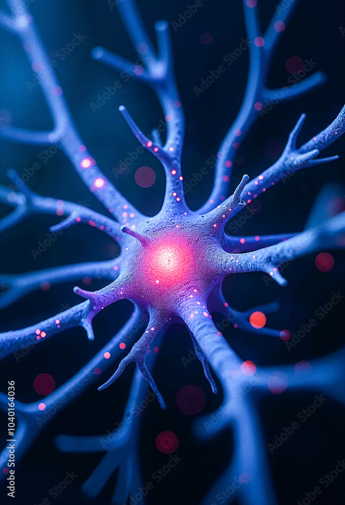 Poster a sci-fi visualization of bioluminescent neurons and synaptic networks