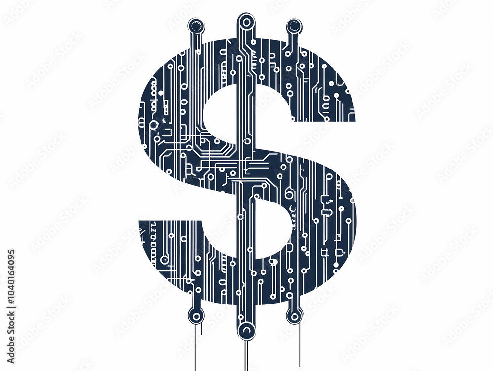 Poster flat isolated dollar sign circuit lines vector image technology finance integration modern business 