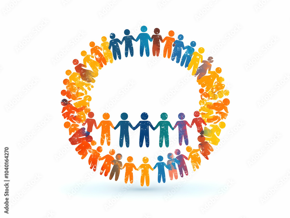 Poster flat bokeh community figures holding hands abstract circle design soft vector illustration unity gro