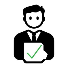 Businessman holding a checklist with a green checkmark, indicating successful task completion in a professional setting