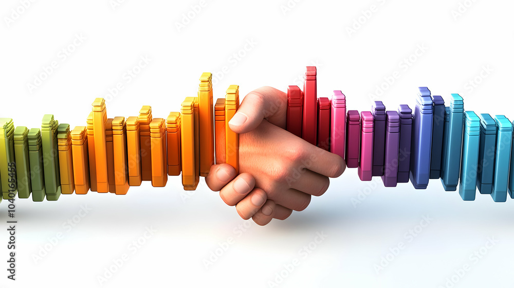 Poster 3d handshake bar graph concept vector illustration two hands shaking transforming rising graph colum