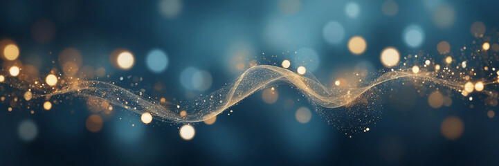 blue abstract with a gold wave and bokeh lights