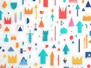 Flat Holographic Leadership Icons Abstract Background | Captivating Soft Modern Design with Crowns Arrows | Ideal for Business Ads Banners | Professional Aesthetic with Copy Space | Simple Vector Illu