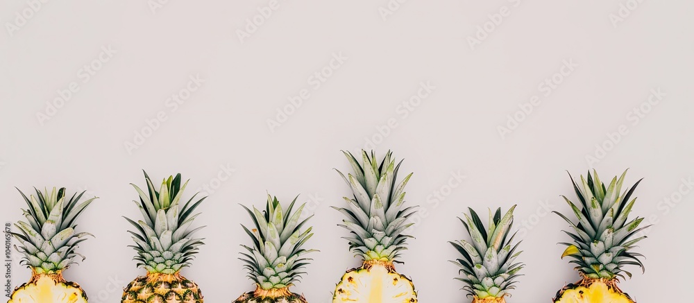 Poster pineapple arranged on a white backdrop with copy space image