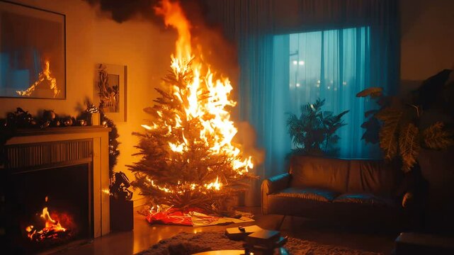A holiday safety alert regarding the potential fire hazards associated with Christmas trees