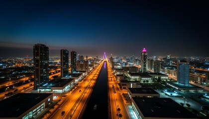 Fototapeta premium Bright city lights at night viewed from above